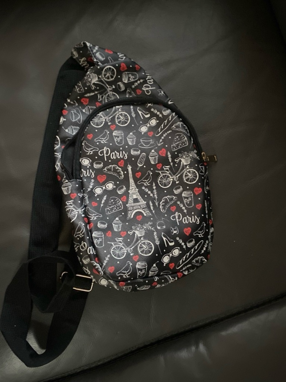 Paris Print Black Sling Bag for Men